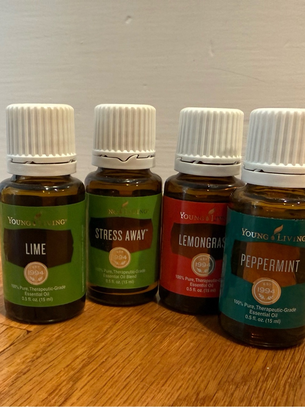Young Living Lime,Peppermint, Stress Away and Lemongrass.